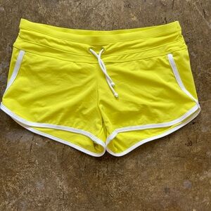 Athleta Cloudbreak Rib Surge Swim Shorts Bikini Bottoms Small Neon Yellow White
